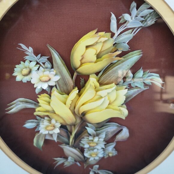 Vintage 3D Decoupage Yellow Tulips Picture In Wooden Frame 14"x12" - Picture 4 of 12